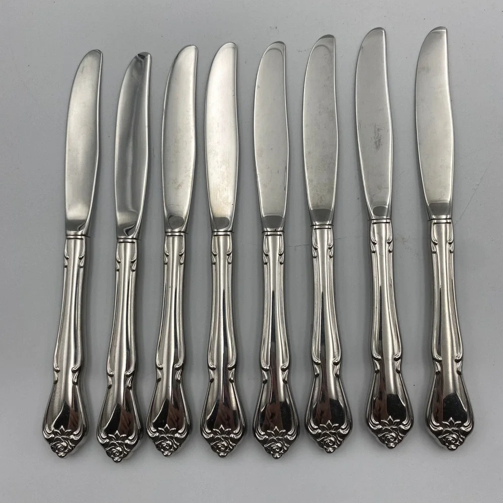 Oneida 1881 Rogers Arbor Rose True Rose Stainless Dinner Knives Set of‎ 8